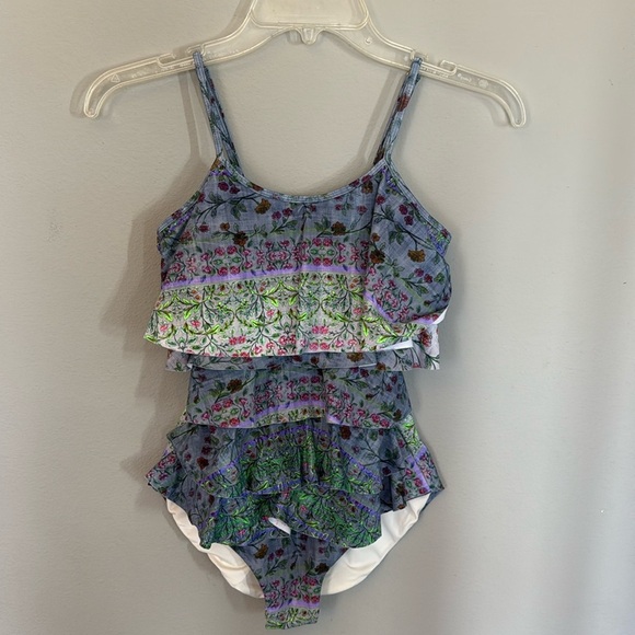 Estivo Blue Green Floral One Piece Swimsuit Size S - Picture 1 of 4